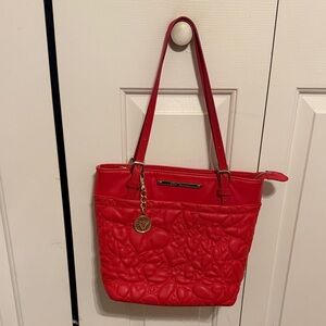 Betsey Johnson Red Quilted Tote with Gold Charm